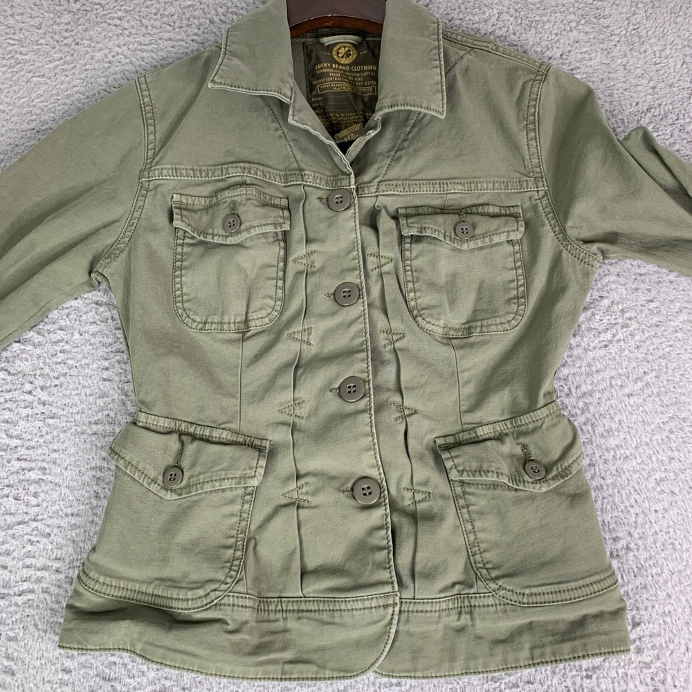 Lucky Brand Jacket Women XS Olive Green Stretch Button Utility Military Y2K - Picture 5 of 8